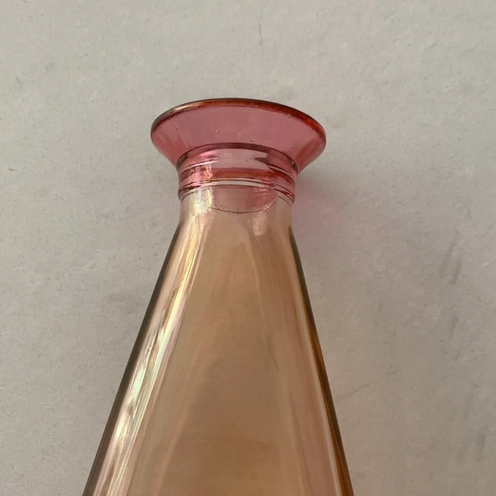 TALL Red Gold Cristallerie Glass Pyramid Italy Liquor Bottle Decanter Barwear
